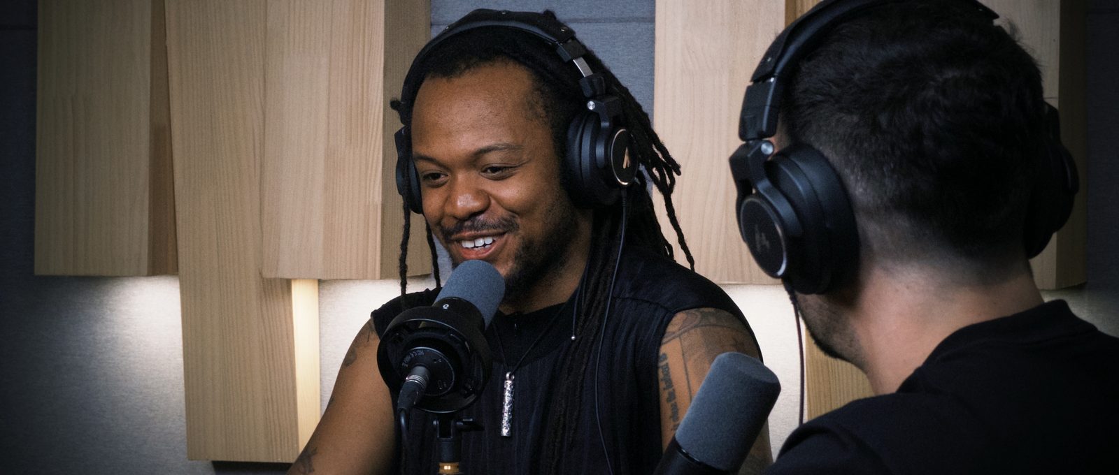 Joshua Woodard at the podcast studio